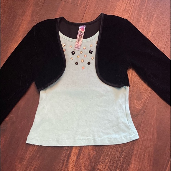 KnitWorks Rhinestone Top w/Attached Velour Shrug - Picture 2 of 4
